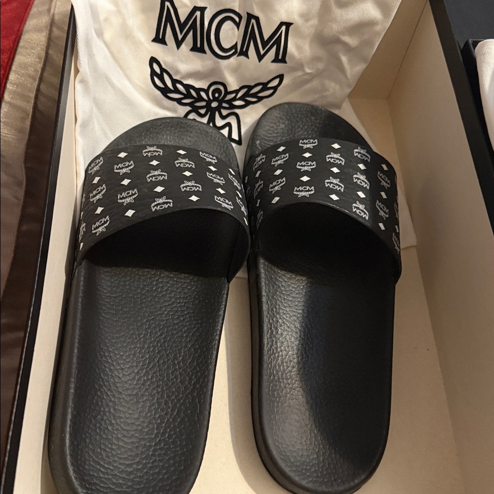MCM Black Slide Sandals
